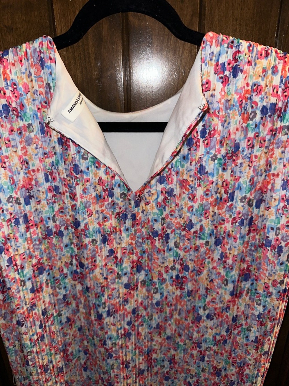 Amanda Uprichard Floral Pleated Mini Dress in White, Pink, Blue - Picture 7 of 9